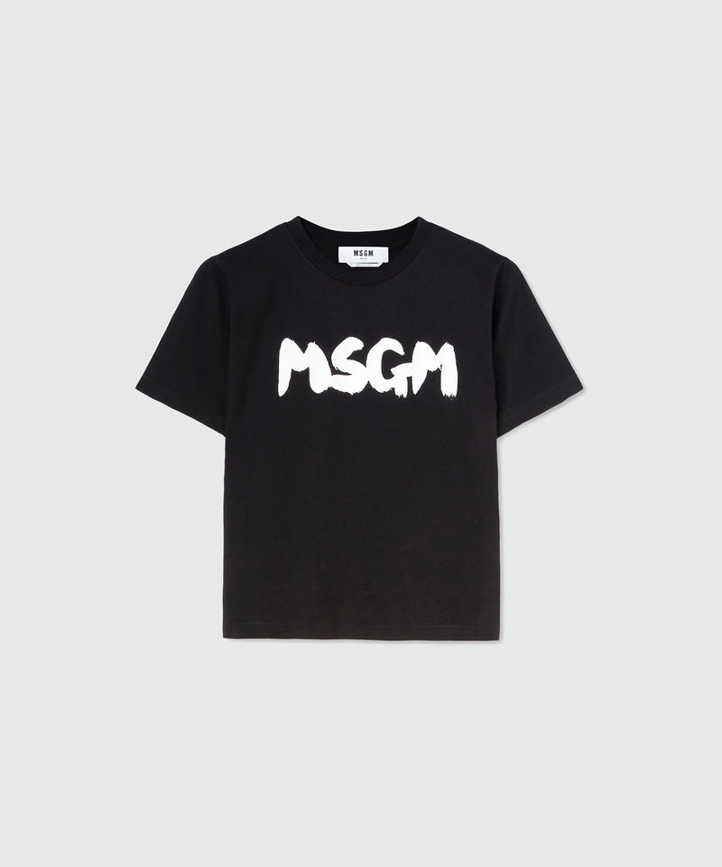 Cotton crewneck t-shirt with new MSGM brushed logo BLACK Women 