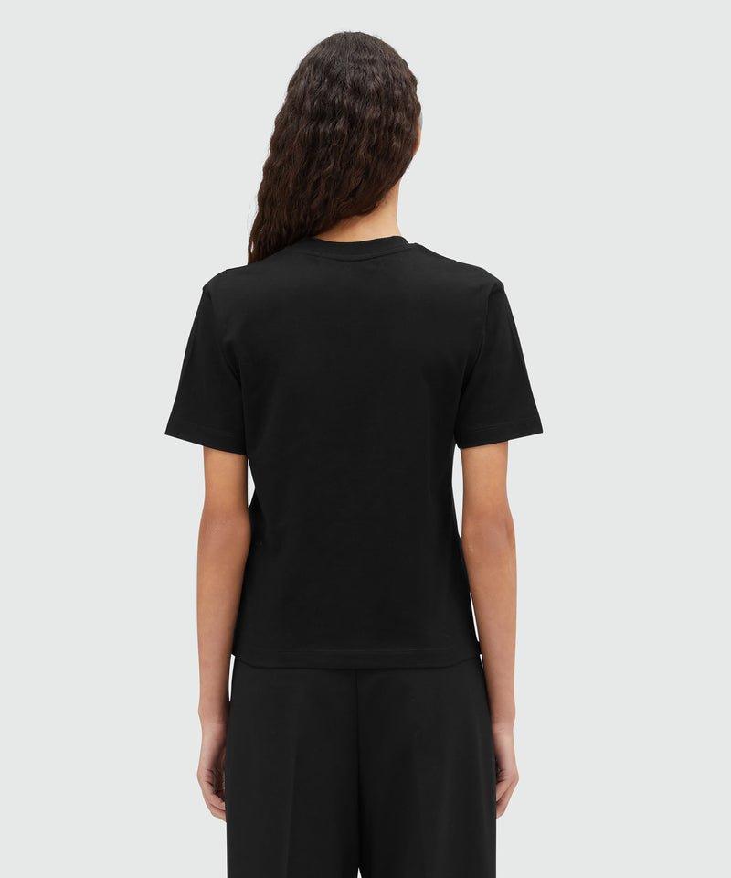 Cotton crewneck t-shirt with new MSGM brushed logo BLACK Women 