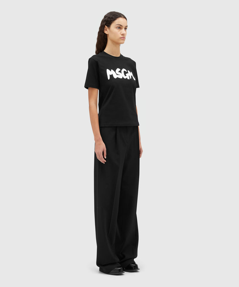 Cotton crewneck t-shirt with new MSGM brushed logo BLACK Women 