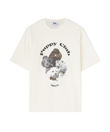 Cotton crewneck t-shirt with "Puppy Club" print