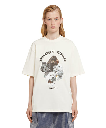 Cotton crewneck t-shirt with "Puppy Club" print