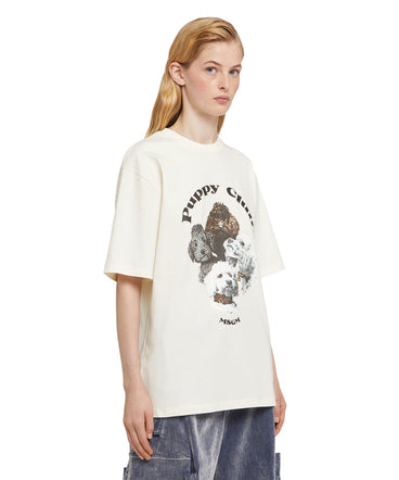 Cotton crewneck t-shirt with "Puppy Club" print