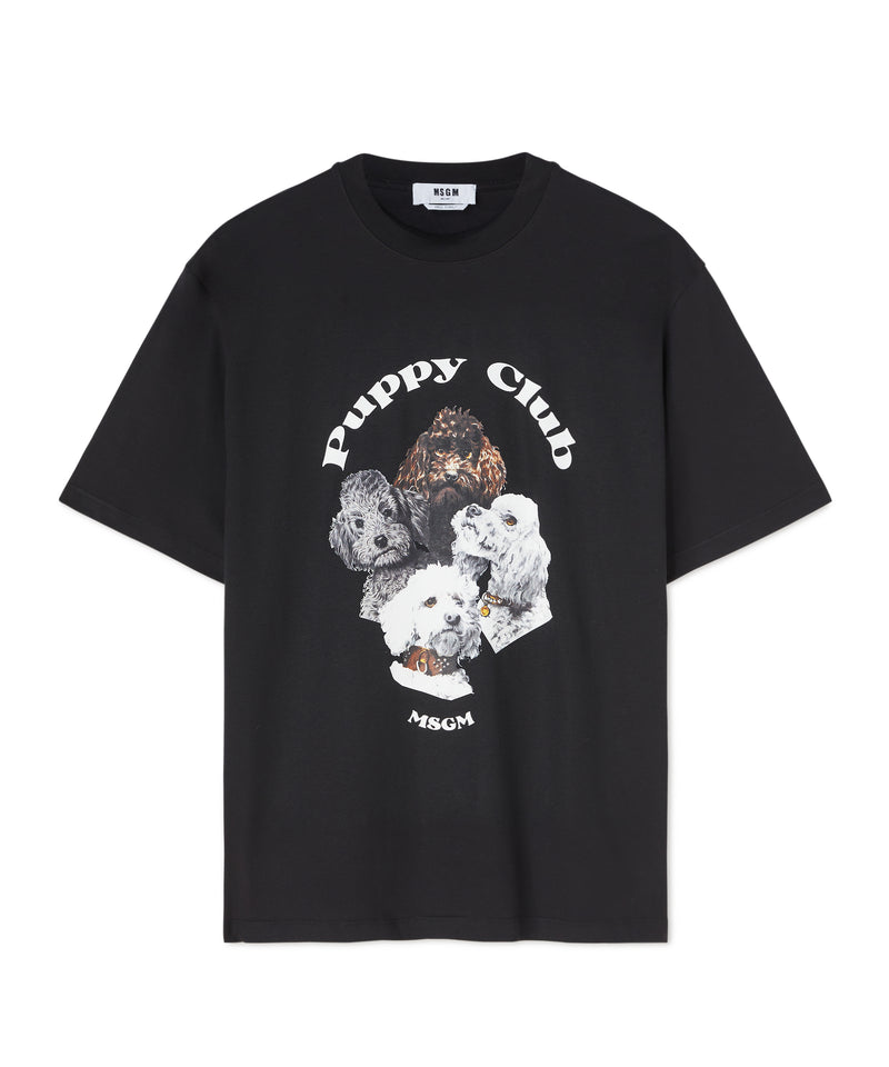 Cotton crewneck t-shirt with "Puppy Club" print BLACK Women 