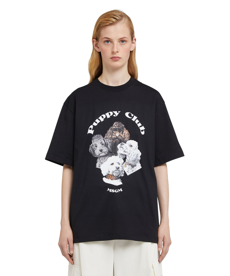 Cotton crewneck t-shirt with "Puppy Club" print BLACK Women 