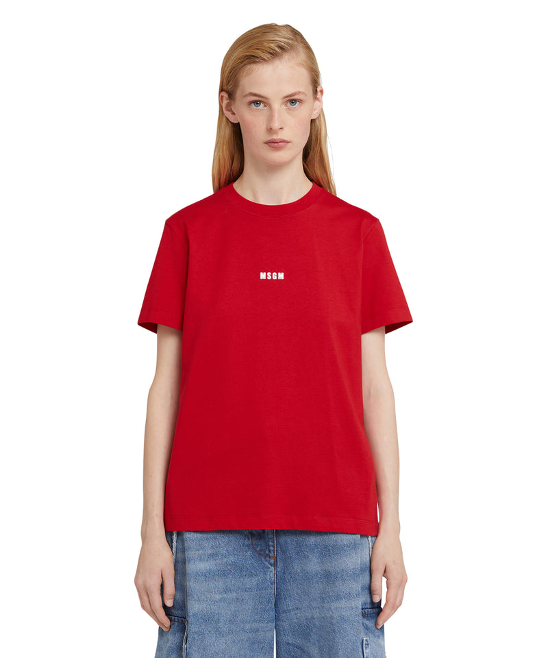 Cotton crewneck t-shirt with mini MSGM logo RED Women 