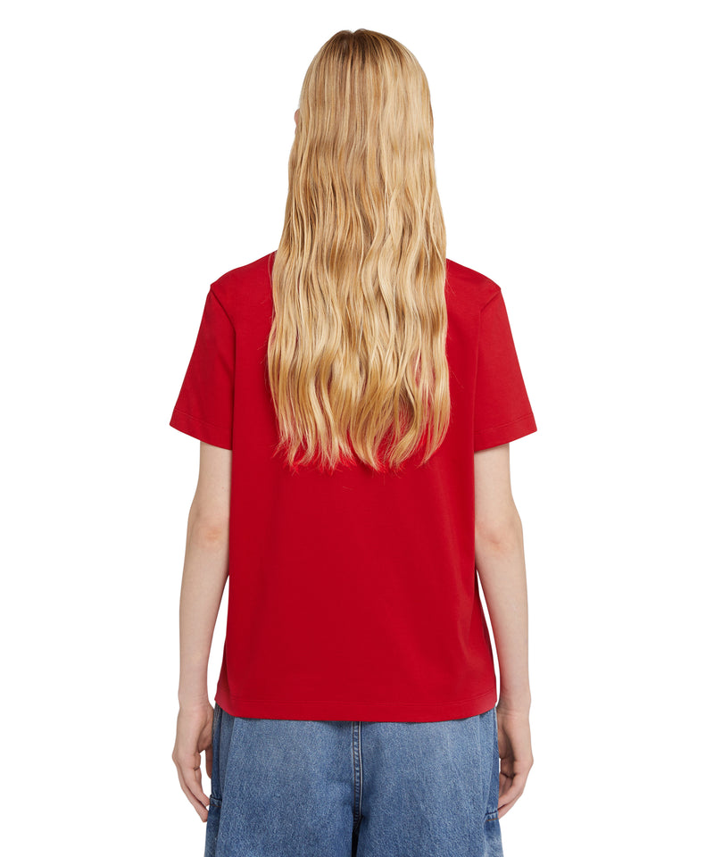 Cotton crewneck t-shirt with mini MSGM logo RED Women 