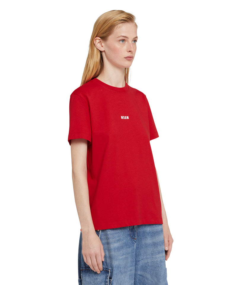 Cotton crewneck t-shirt with mini MSGM logo RED Women 