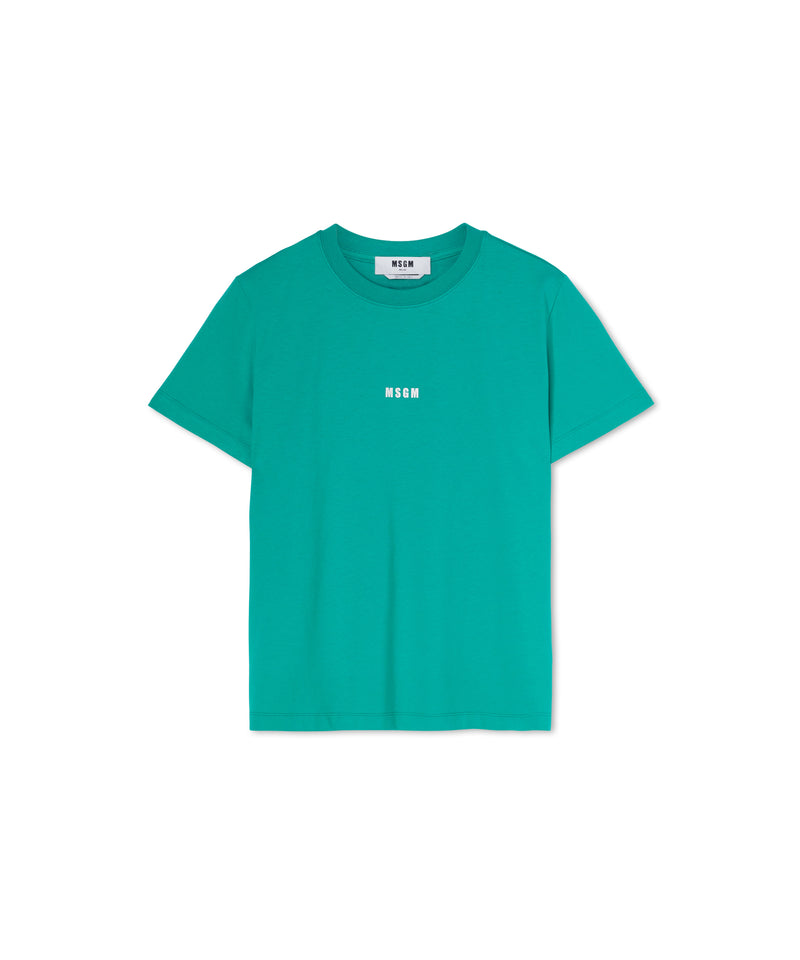 Cotton crewneck t-shirt with mini MSGM logo PEPPER GREEN Women 