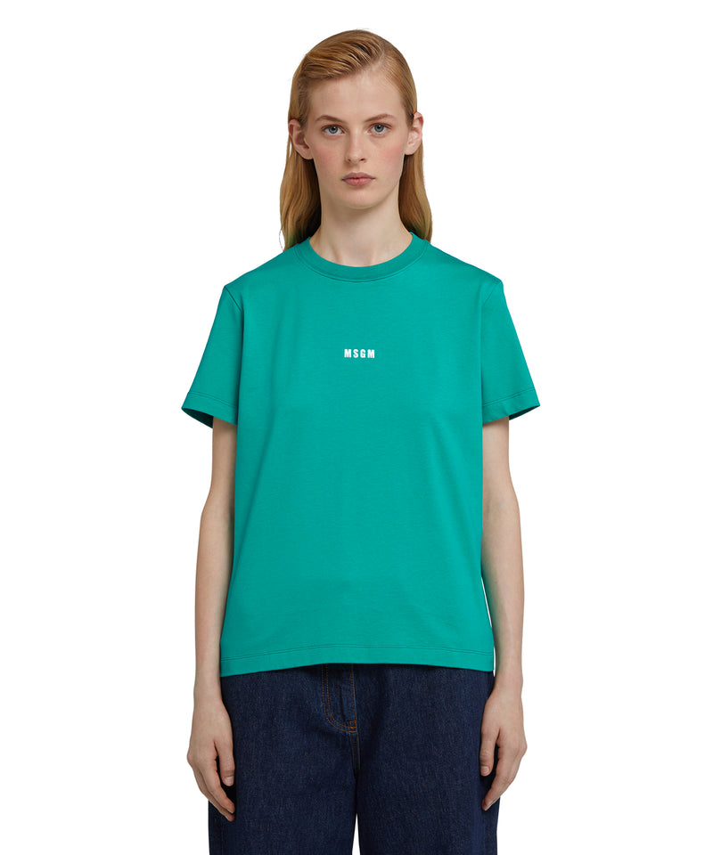 Cotton crewneck t-shirt with mini MSGM logo PEPPER GREEN Women 