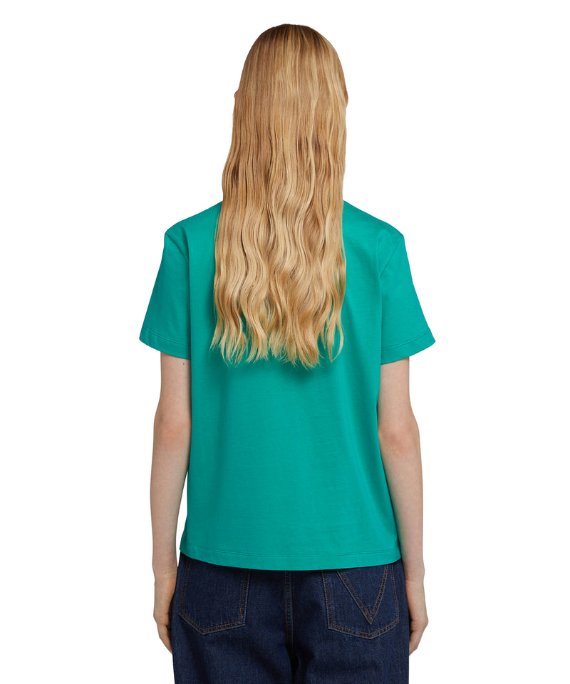 Cotton crewneck t-shirt with mini MSGM logo PEPPER GREEN Women 