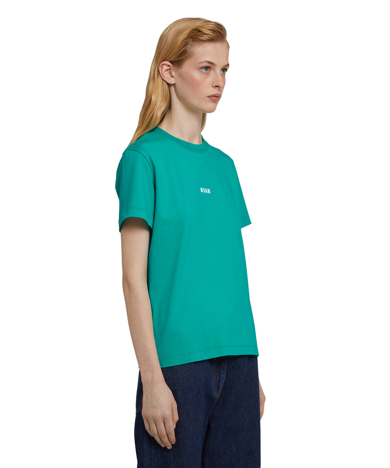 Cotton crewneck t-shirt with mini MSGM logo PEPPER GREEN Women 