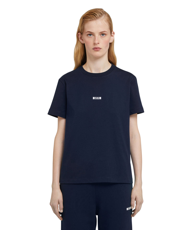 Cotton crewneck t-shirt with mini MSGM logo WHITE/BLUE Women 