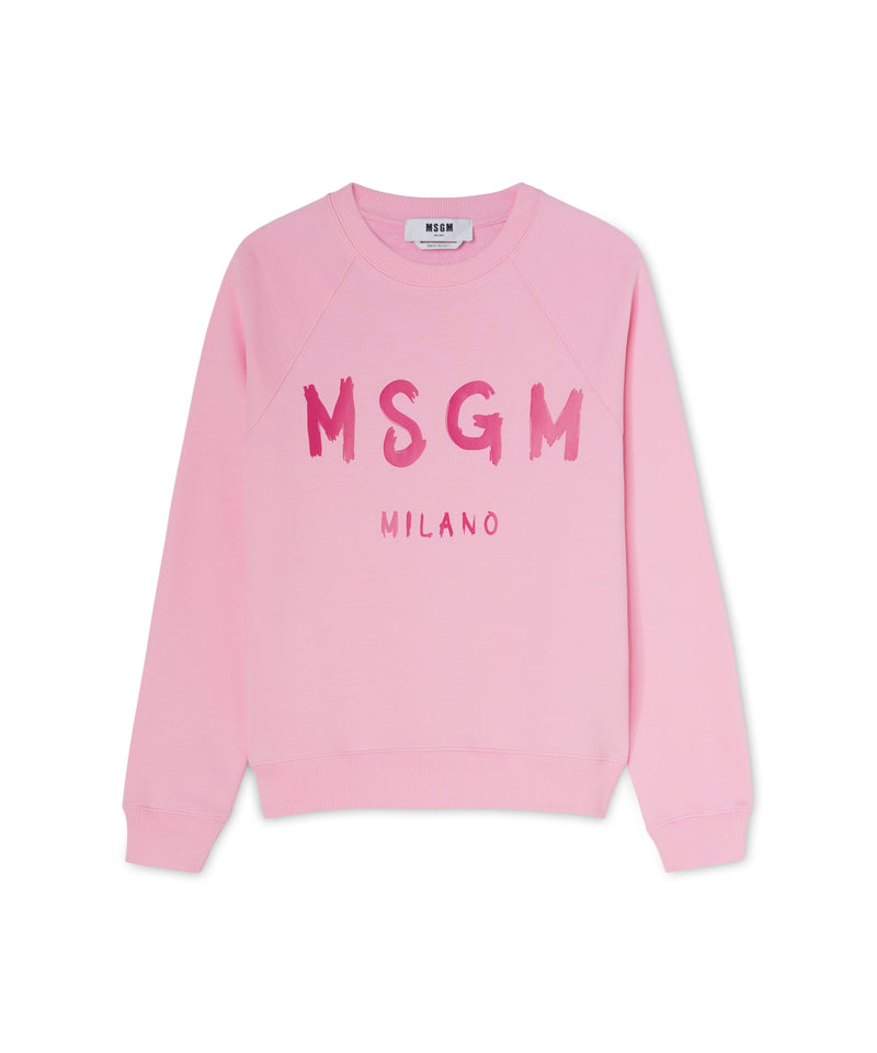 Felpa girocollo in cotone con logo pennellato ROSA Donna 