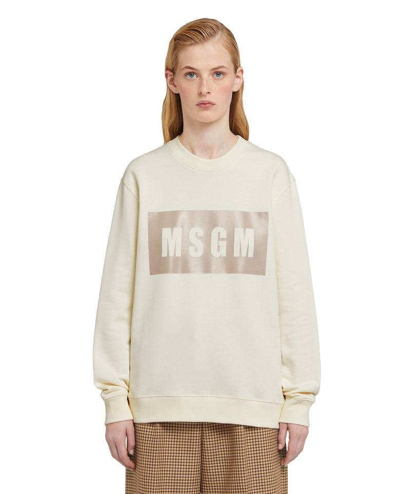 Cotton crewneck sweater with MSGM box logo WHITE Women 