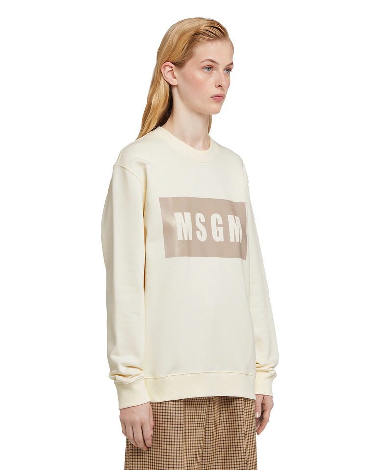 Cotton crewneck sweater with MSGM box logo WHITE Women 