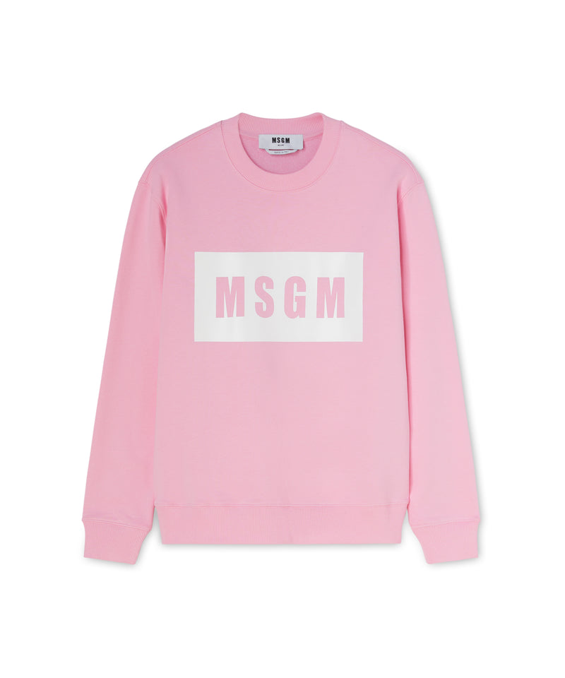 Cotton crewneck sweater with MSGM box logo PINK Women 