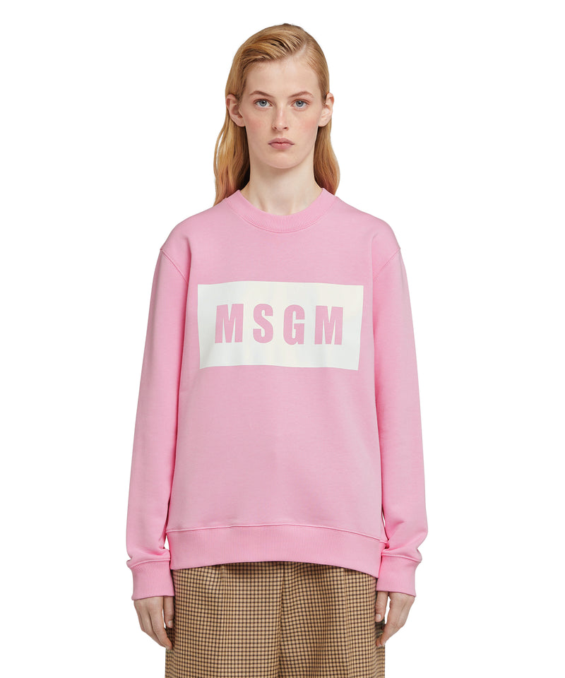 Cotton crewneck sweater with MSGM box logo PINK Women 