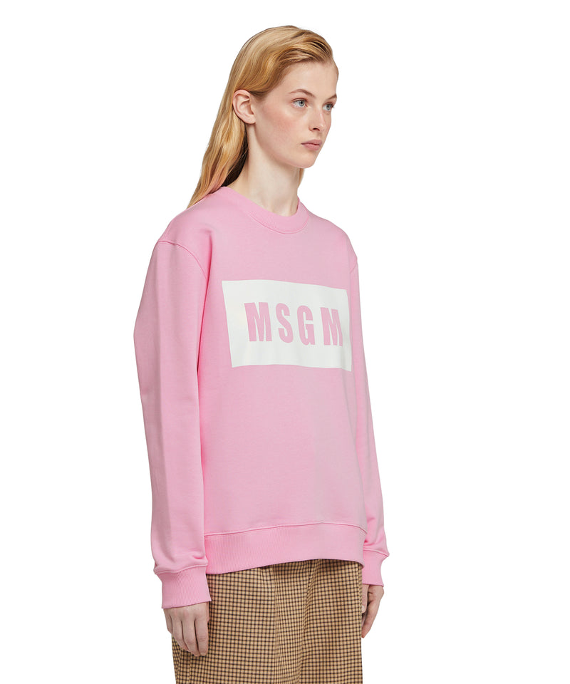 Cotton crewneck sweater with MSGM box logo PINK Women 