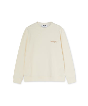 Solid color cotton crewneck sweatshirt with "MSGM Embroidery Italics logo"