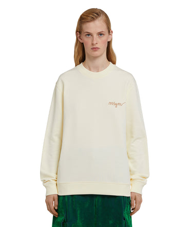 Solid color cotton crewneck sweatshirt with "MSGM Embroidery Italics logo"