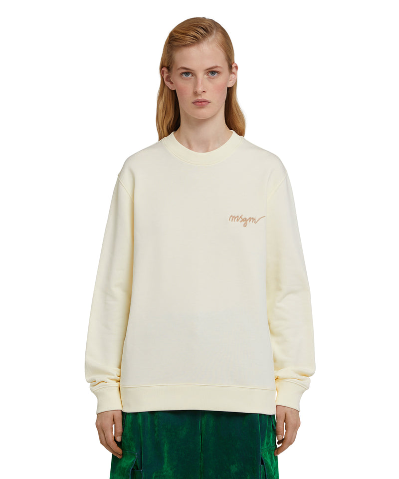 Solid color cotton crewneck sweatshirt with "MSGM Embroidery Italics logo" WHITE Women 