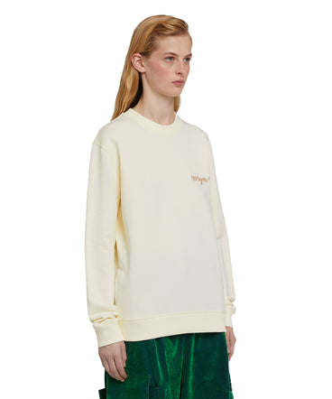 Solid color cotton crewneck sweatshirt with "MSGM Embroidery Italics logo"