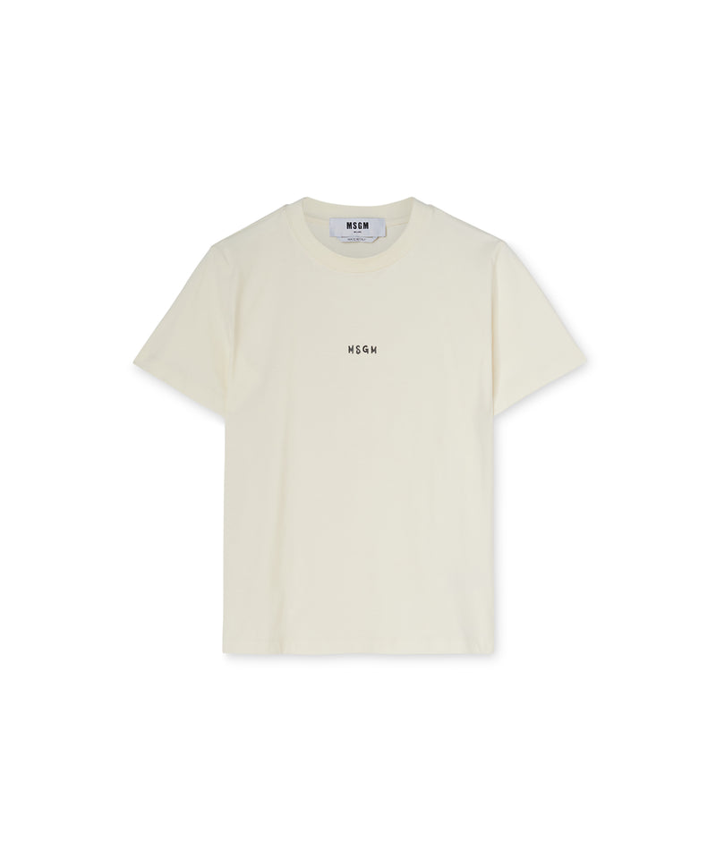 T-shirt girocollo in cotone con micro logo MSGM BIANCO Donna 