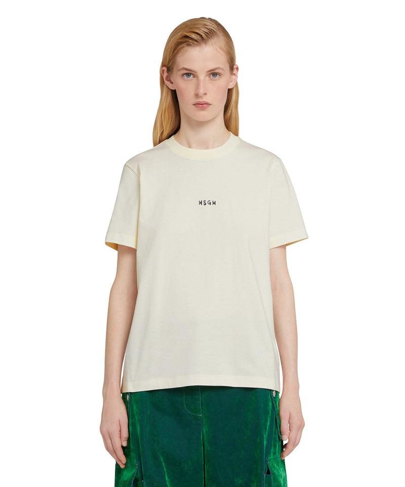 T-shirt girocollo in cotone con micro logo MSGM BIANCO Donna 