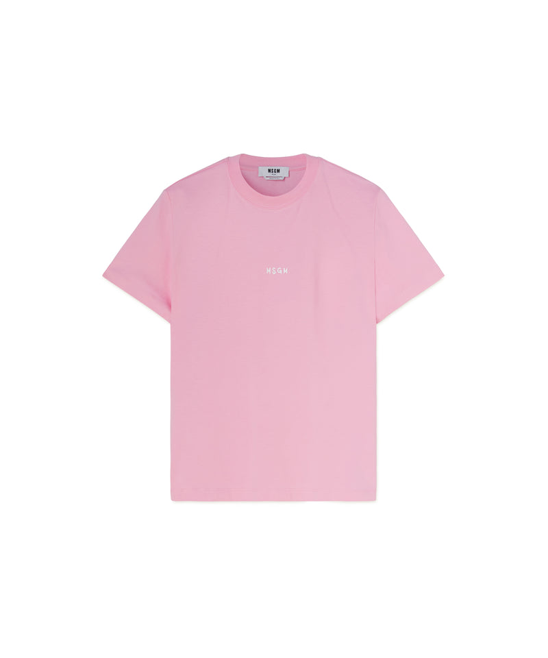 T-shirt girocollo in cotone con micro logo MSGM ROSA Donna 