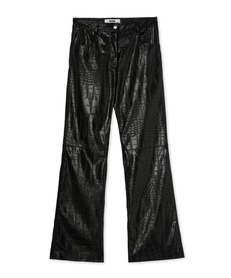 Pantalone a gamba dritta in tessuto "Croco Eco Leather" NERO Donna 