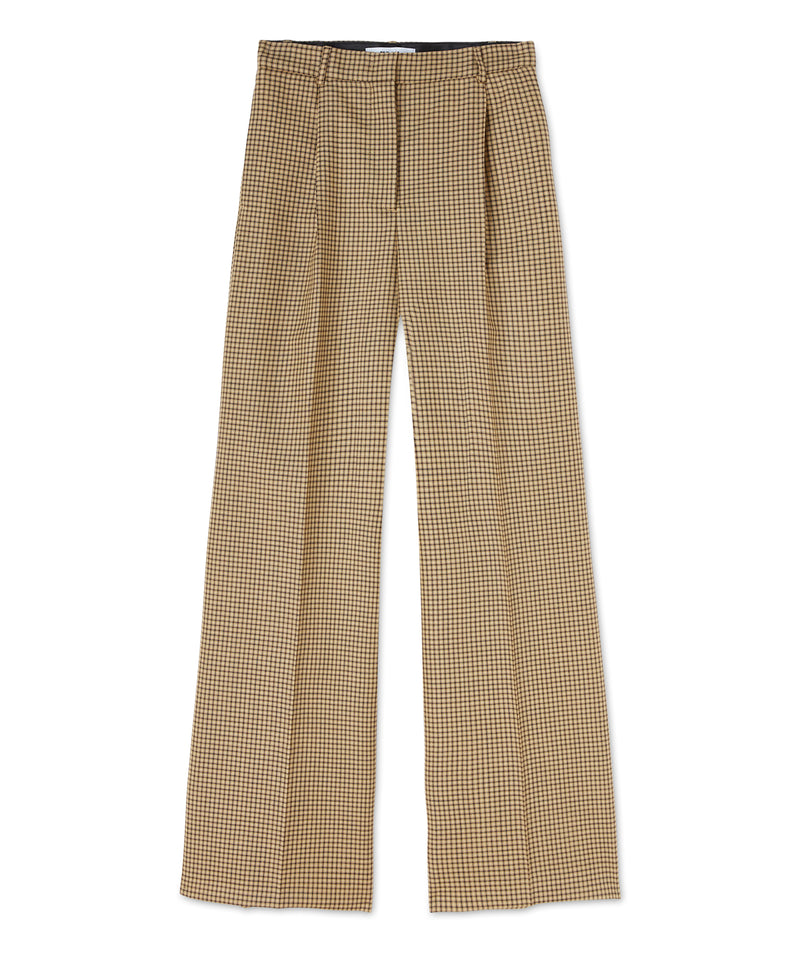 Wool trousers with  "Microcheck Wool" motif CAMEL BEIGE Women 