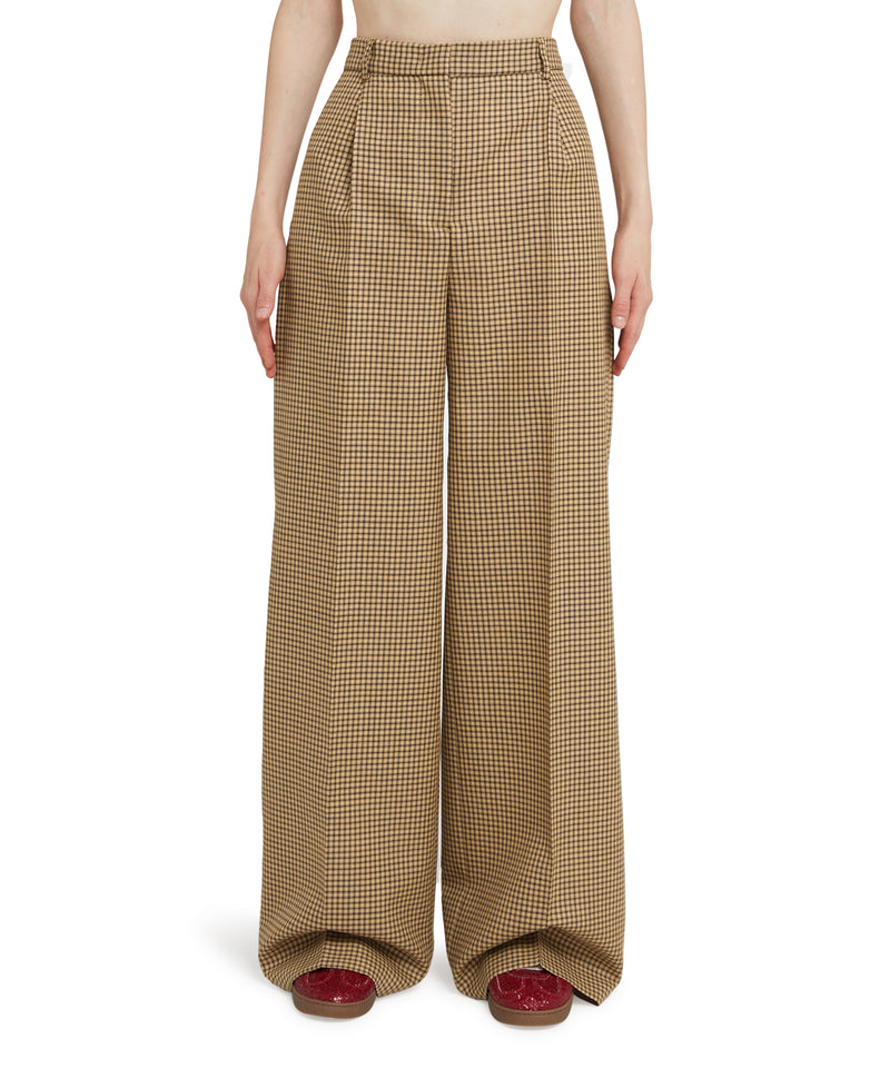 Wool trousers with  "Microcheck Wool" motif CAMEL BEIGE Women 