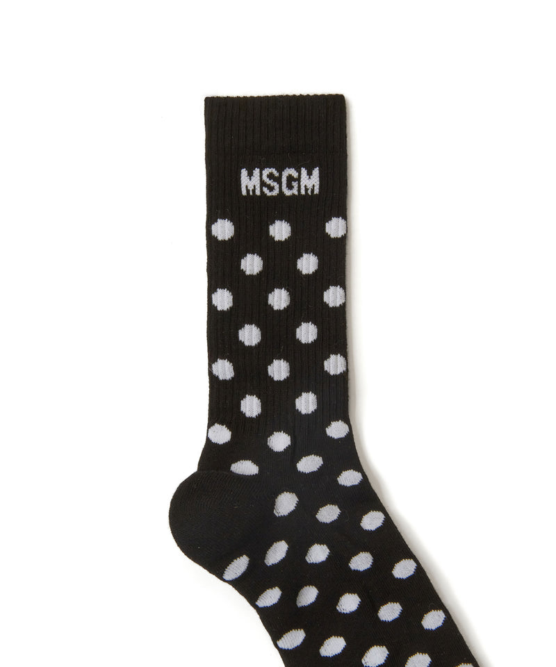 Calzini in cotone fantasia a pois con logo MSGM NERO Donna 