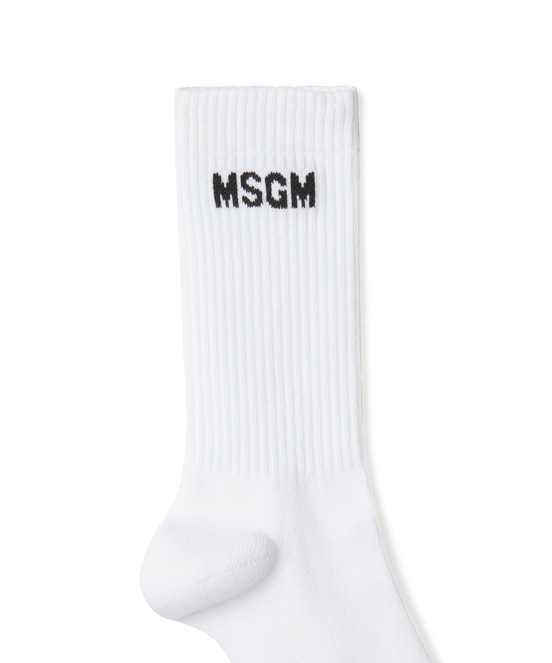 Calzini in cotone tinta unita con logo MSGM BIANCO Donna 