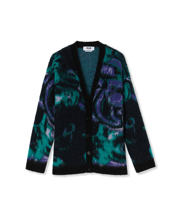 V-neck cardigan with "Magma" print