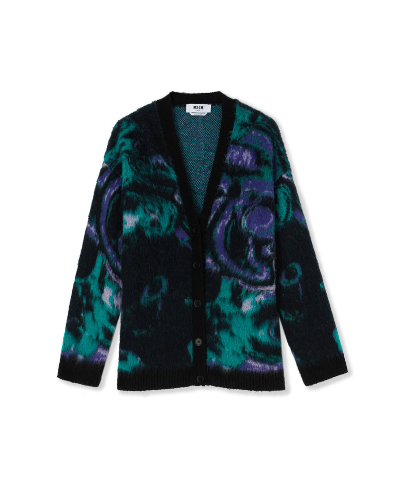 V-neck cardigan with "Magma" print GREEN Women 