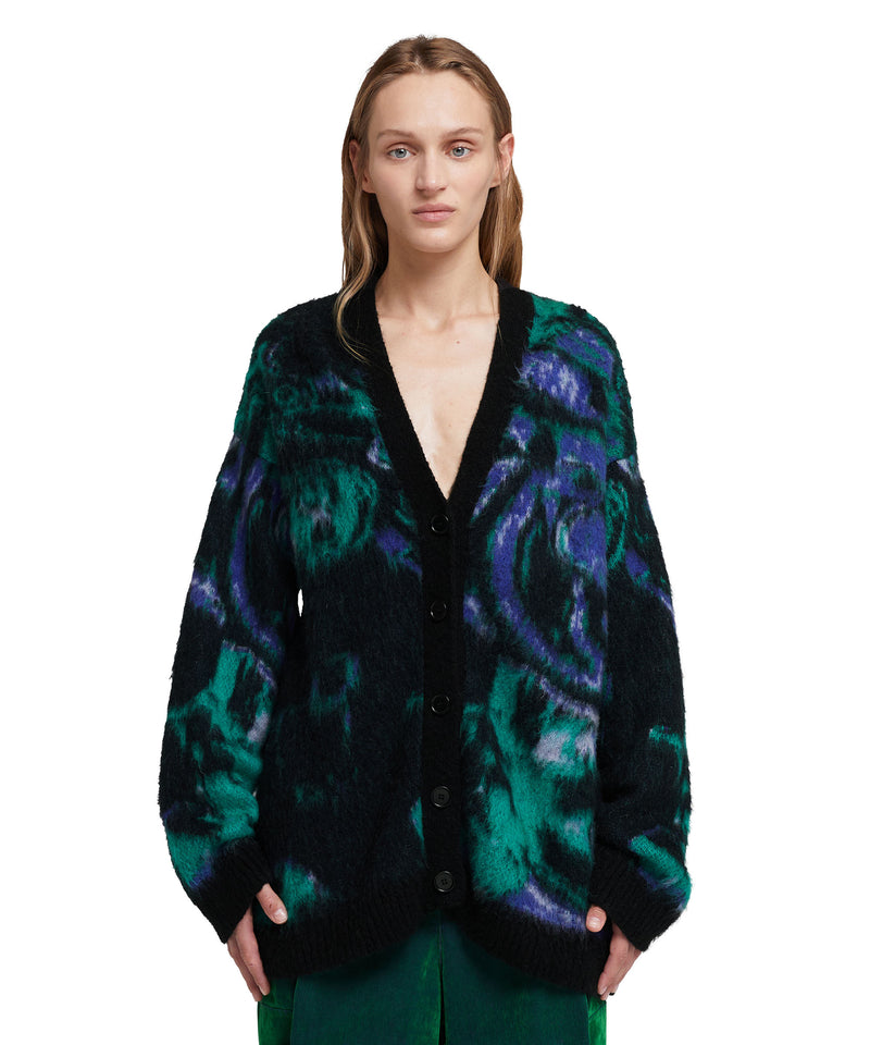 V-neck cardigan with "Magma" print GREEN Women 