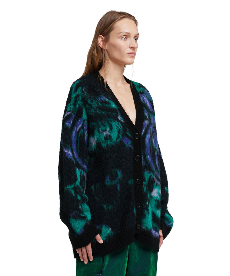 V-neck cardigan with "Magma" print GREEN Women 