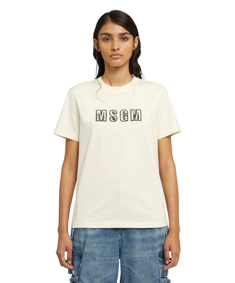 T-shirt in Cotone organico con logo stampa MSGM "Lynx" BIANCO Donna 