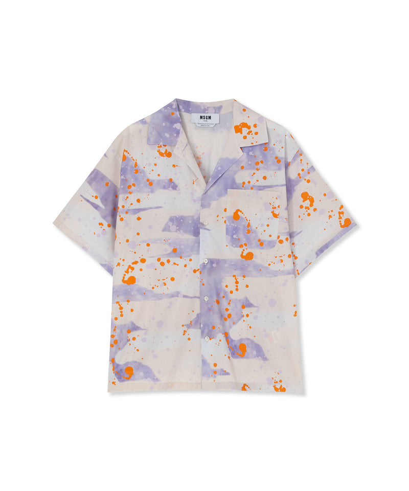 Poplin bowling shirt with "dripping camo" print LILAC Men 