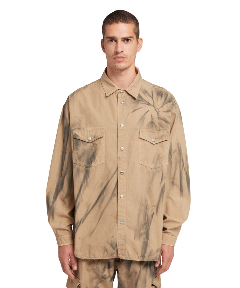 Ripstop cotton pocketed shirt with tie-dye treatment BEIGE Men 