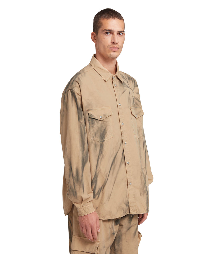 Ripstop cotton pocketed shirt with tie-dye treatment BEIGE Men 