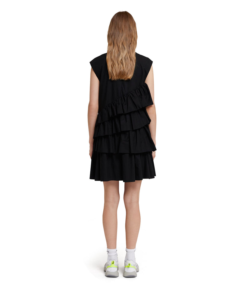 Sleeveless poplin dress with ruffles BLACK Women 