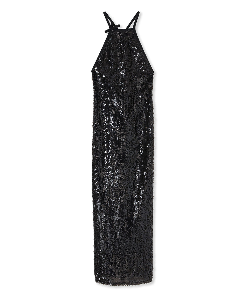 Sleeveless long dress with sequins BLACK Women 