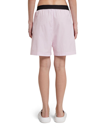 Shorts in popeline con banda logo ed applicazione strass