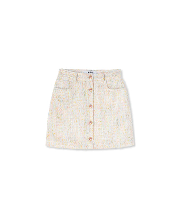 Tweed miniskirt with multicolored buttons