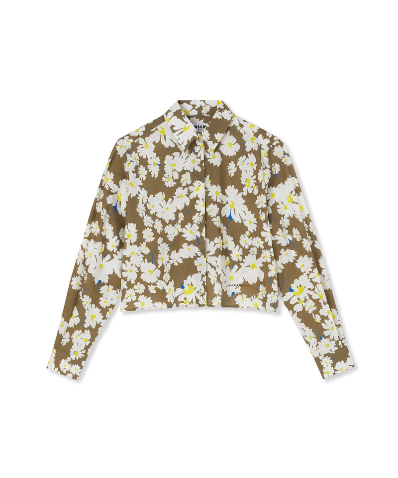 Poplin  crop shirt with daisy print MILITARY GREEN Women 