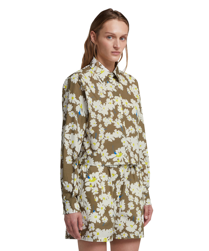 Poplin  crop shirt with daisy print MILITARY GREEN Women 