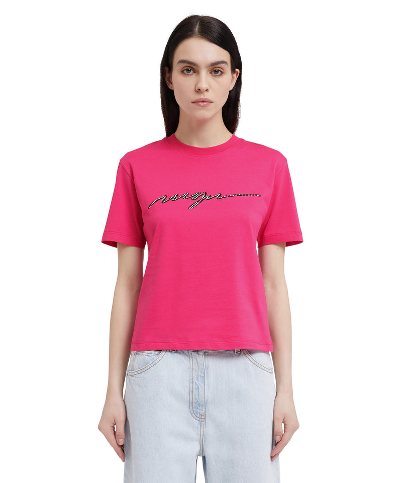 T-Shirt with rhinestone logo FUCHSIA Women 