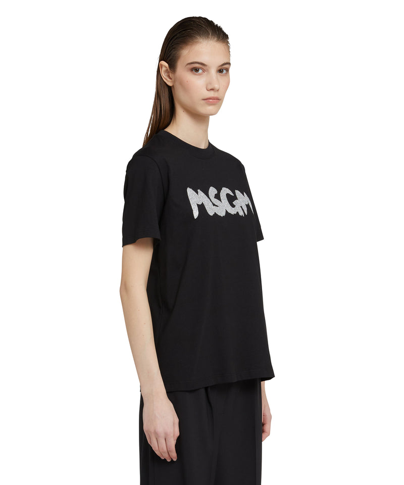 T-Shirt with new brushstroke glitter logo BLACK Women 